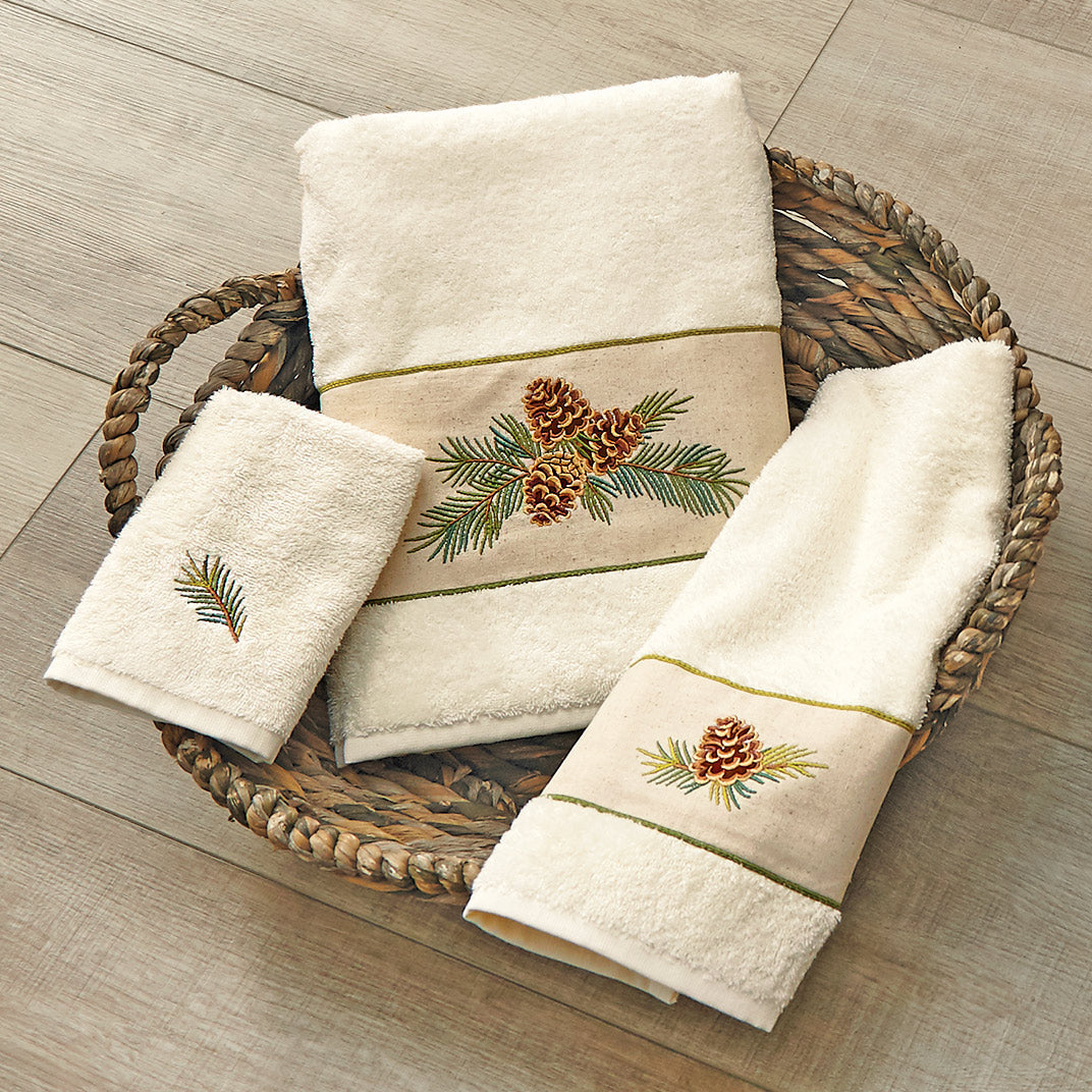 Woodland Embroidered Pinecones Cream Towel Collection