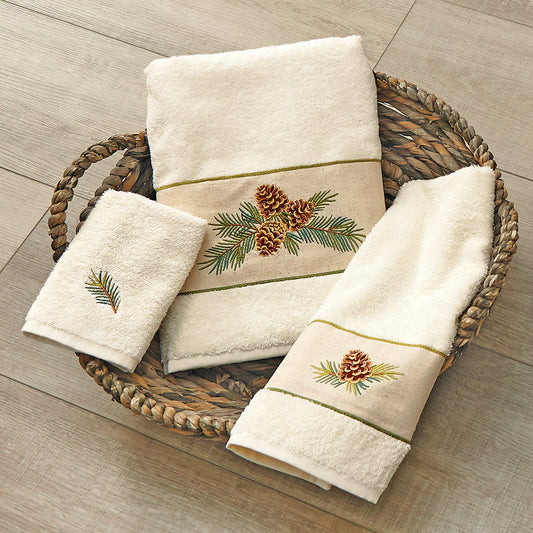 Woodland Embroidered Pinecones Cream Towel Collection