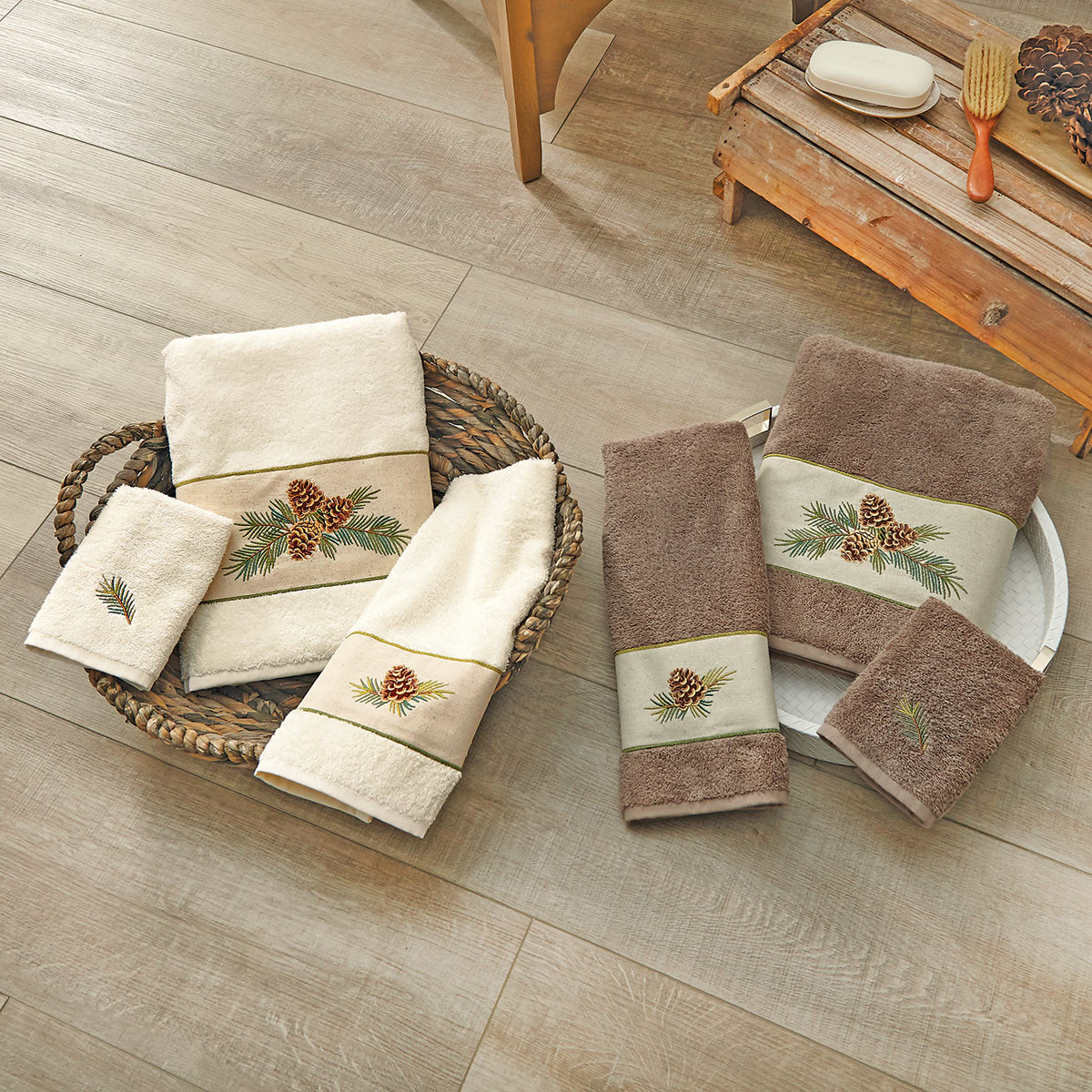 Woodland Embroidered Pinecones Towel Collection