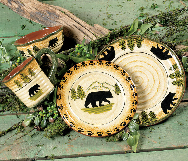 Black Bear Forest Dinnerware Set (16 pcs) Black Forest Decor