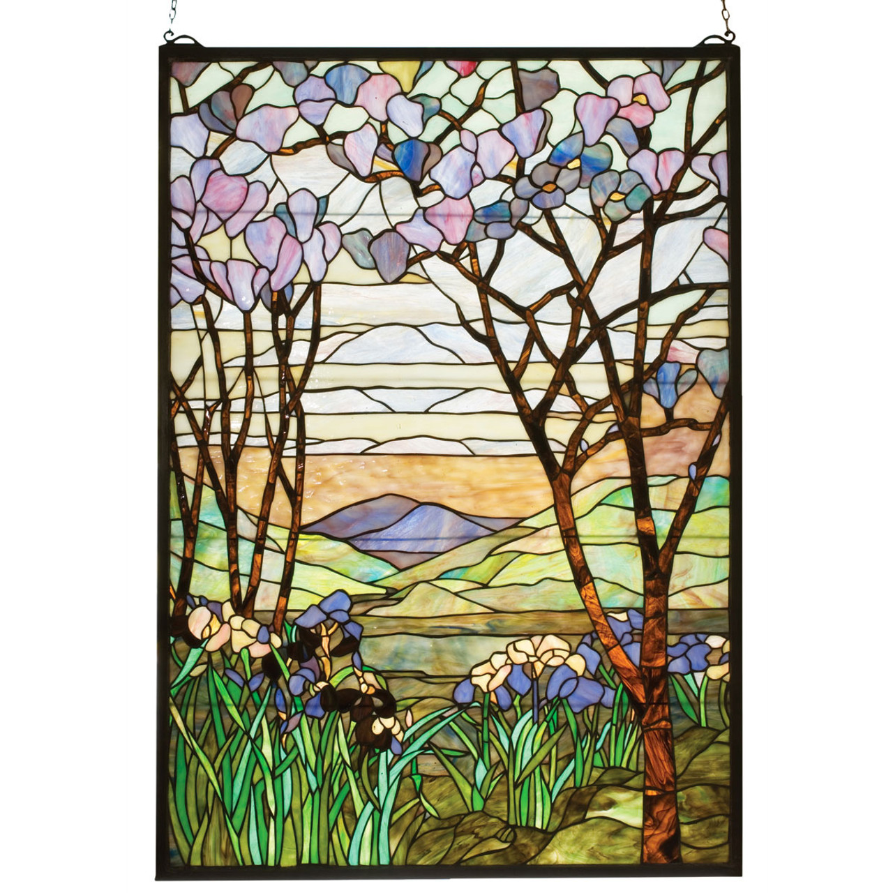 Mountain Flowers Stained Glass Window - 29 x 40 | Black
