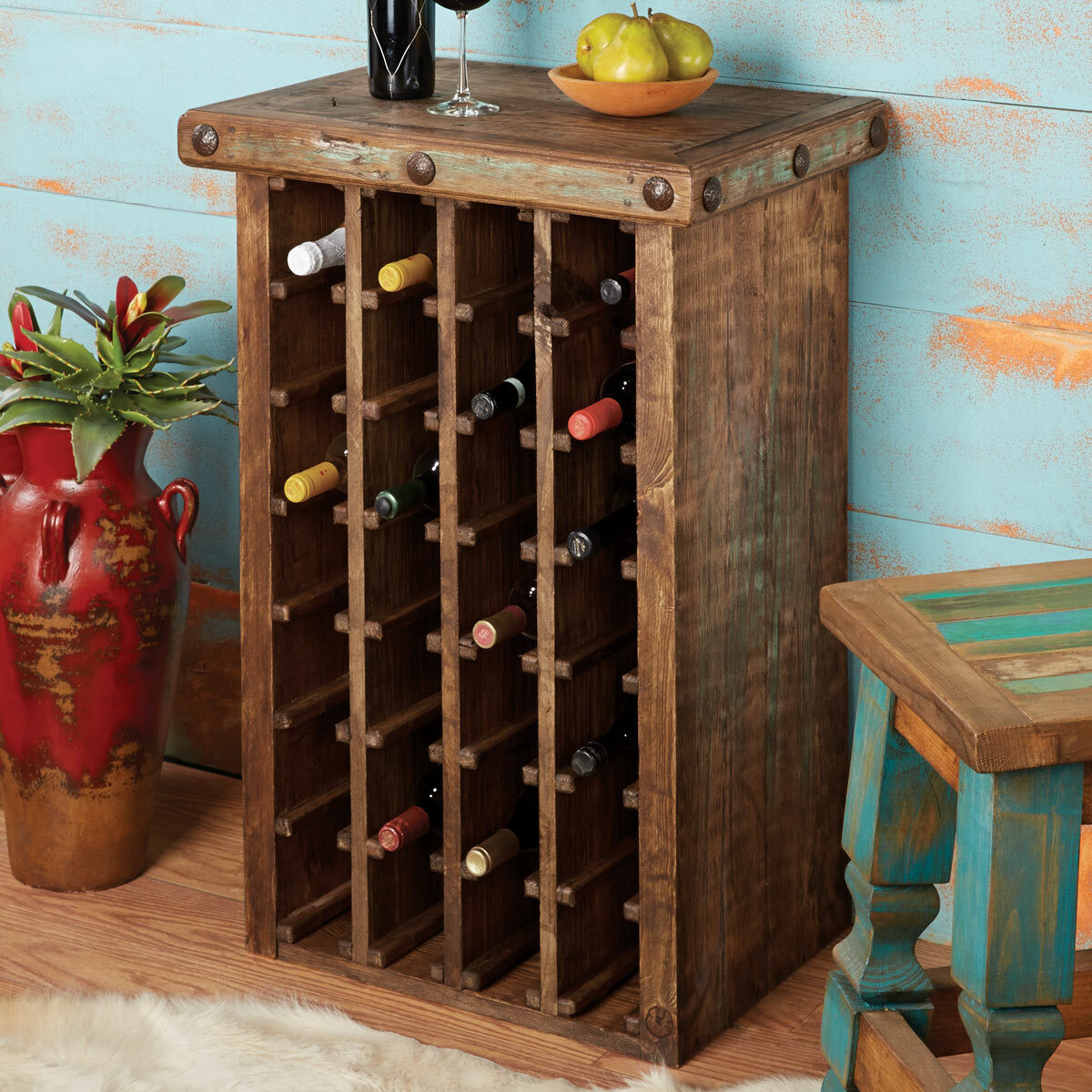 Rustic Wine Rack WINE RACK Wall Wood Bottle Holder With Metal