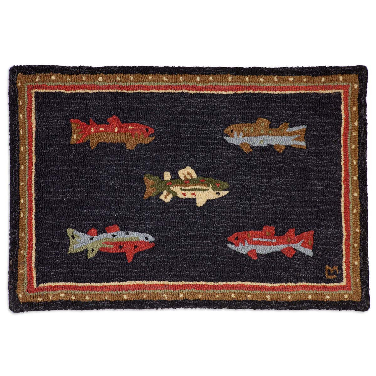River Fish Hooked Wool Petite Accent Rug | Black Forest Decor