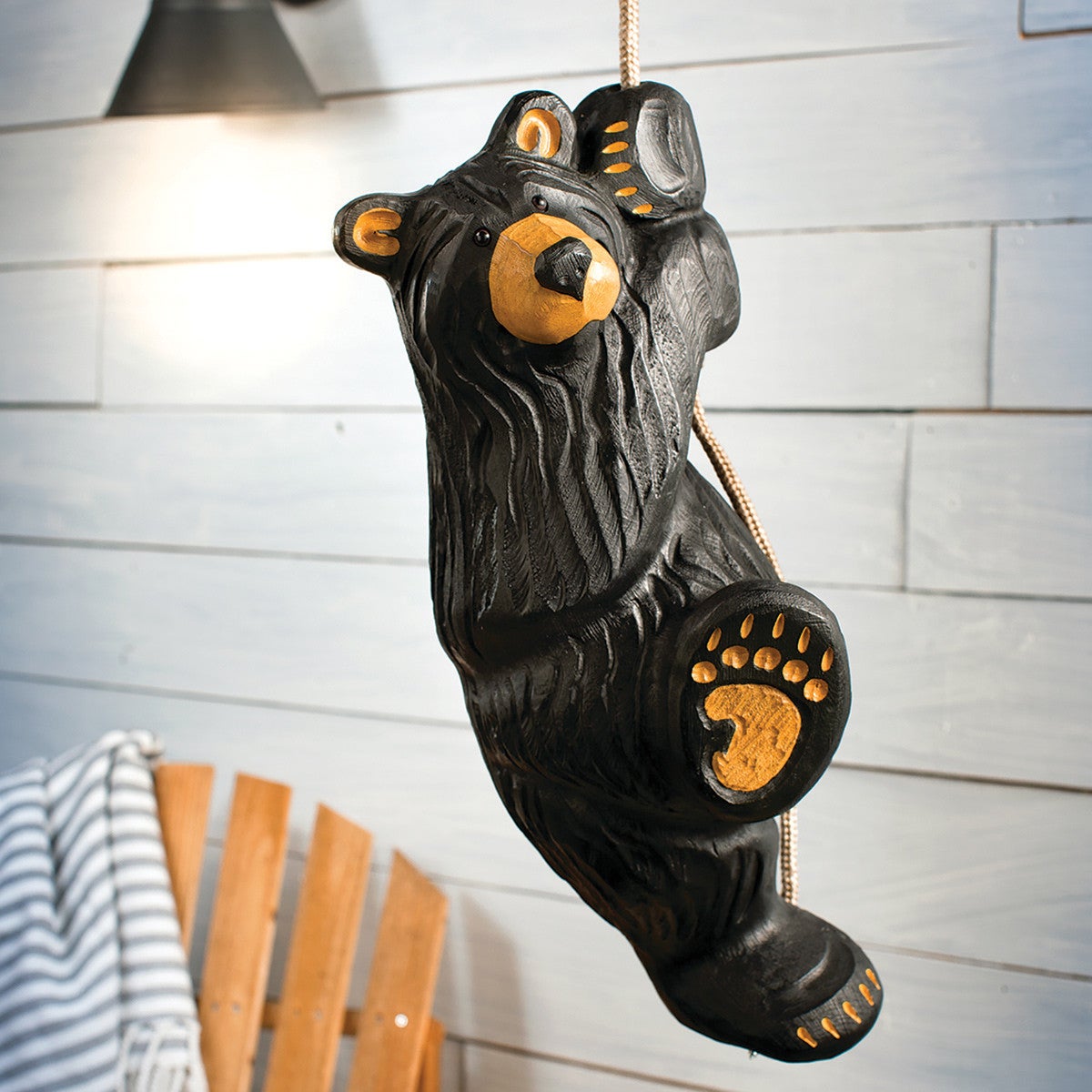 Cabin Decor: Rope Swing Bear Hanging Figurine | Black Forest Decor