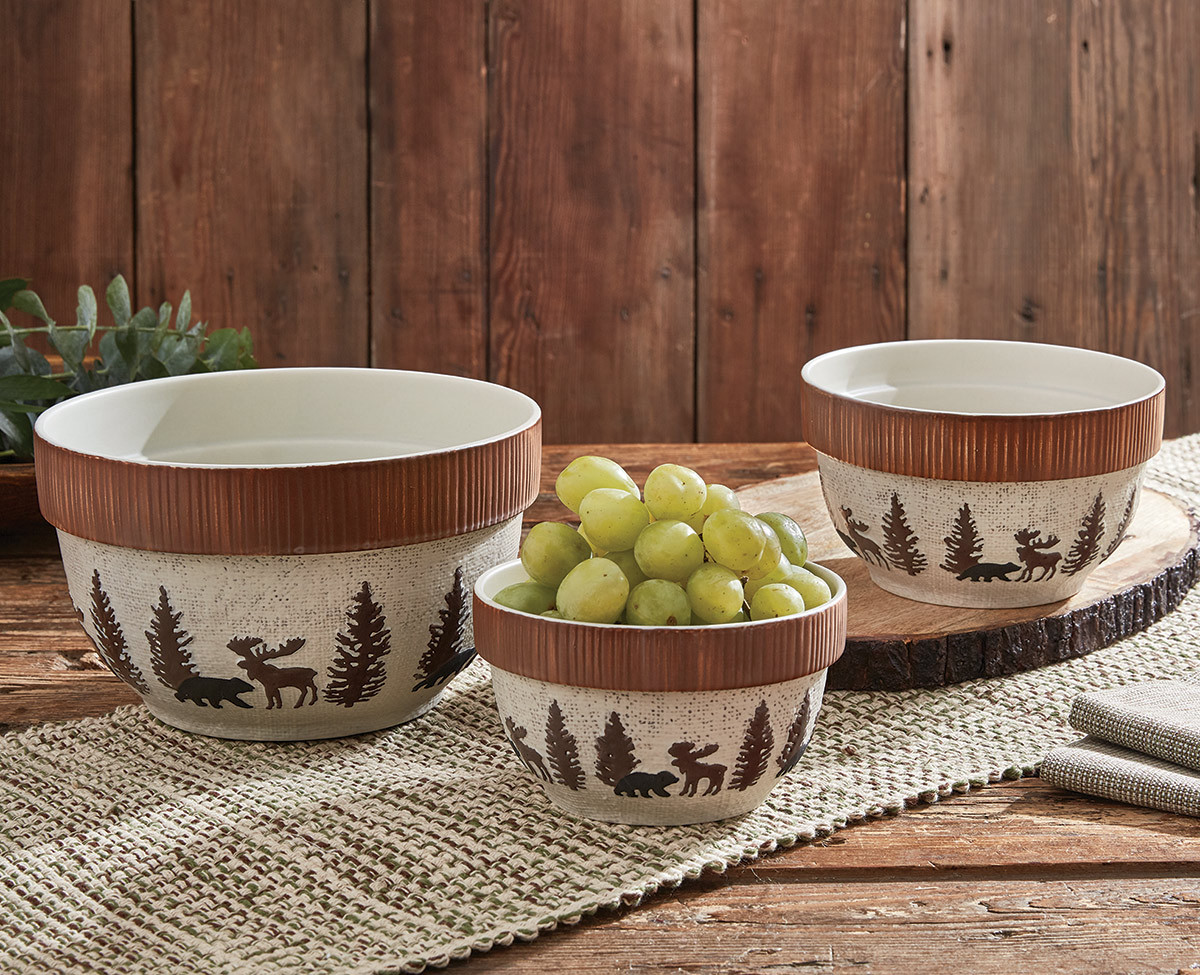 Woodland Moose Bear Mixing Bowls Set of 3- SALE Black Forest