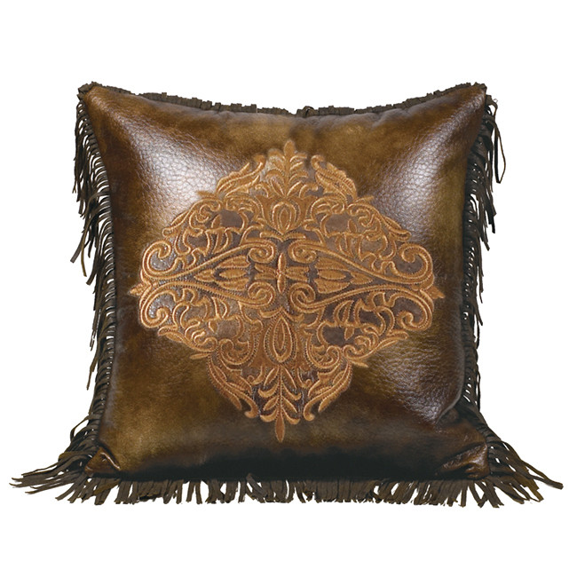 Rustic Bedding: Austin Embroidered Faux Leather Pillow Black