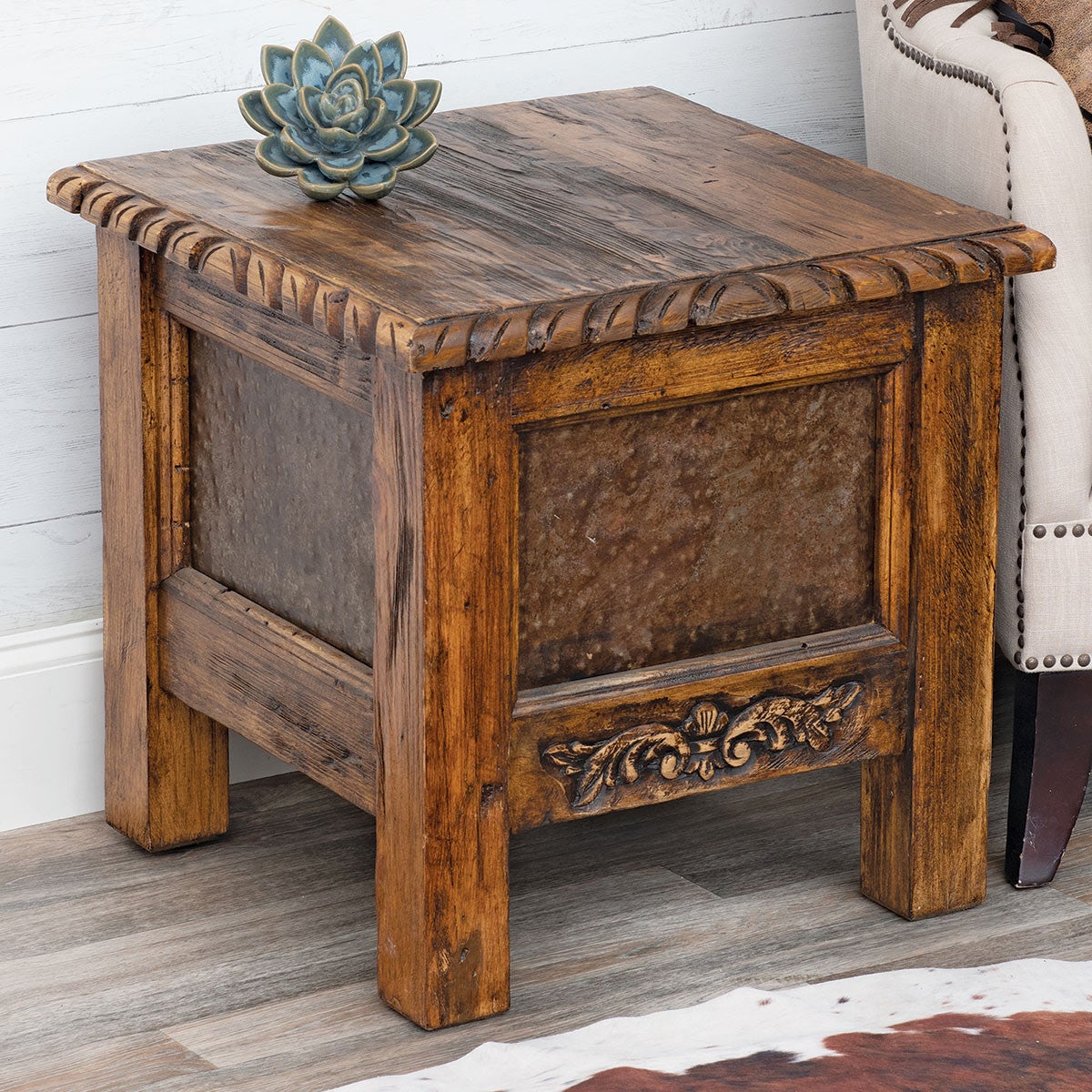 Sierra Carved Wood End Table | Black Forest Decor, image size:1280x1280