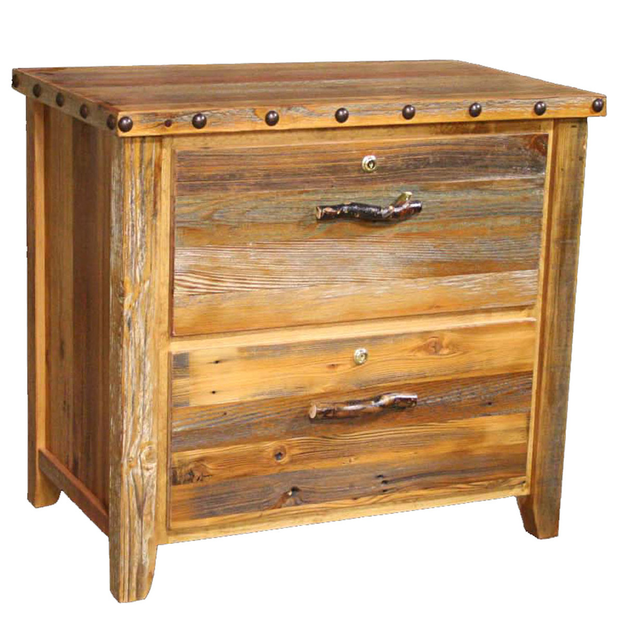 Custom Barnwood Locking Lateral Filing Cabinet with Nailheads - 2 Drawer from Black Forest Decor, image size:1280x1280
