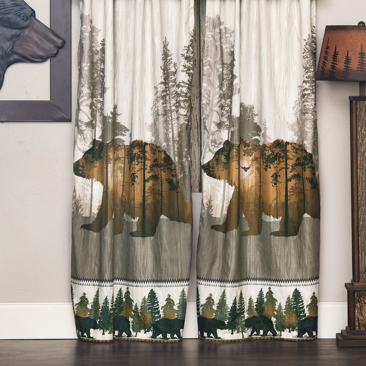 Mystic Bear Lined Drapes | Rustic Window Treatments from Black Forest Decor, image size:1200x1200
