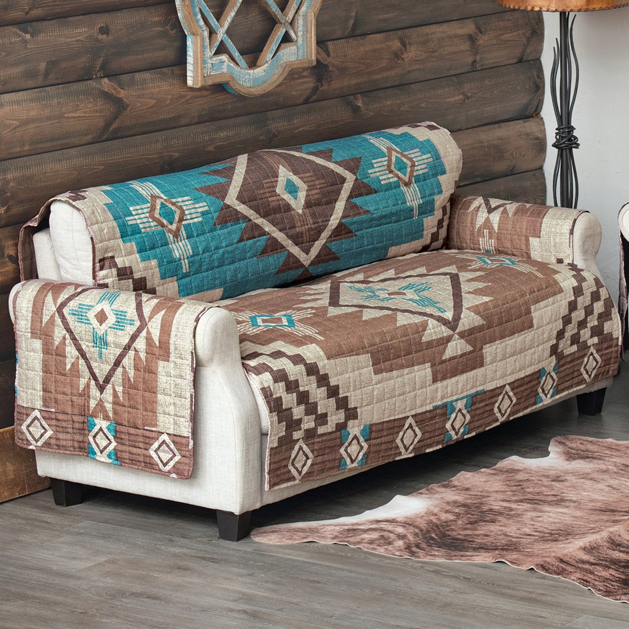 Mocha Turquoise Southwest Sofa Cover | Black Forest Decor