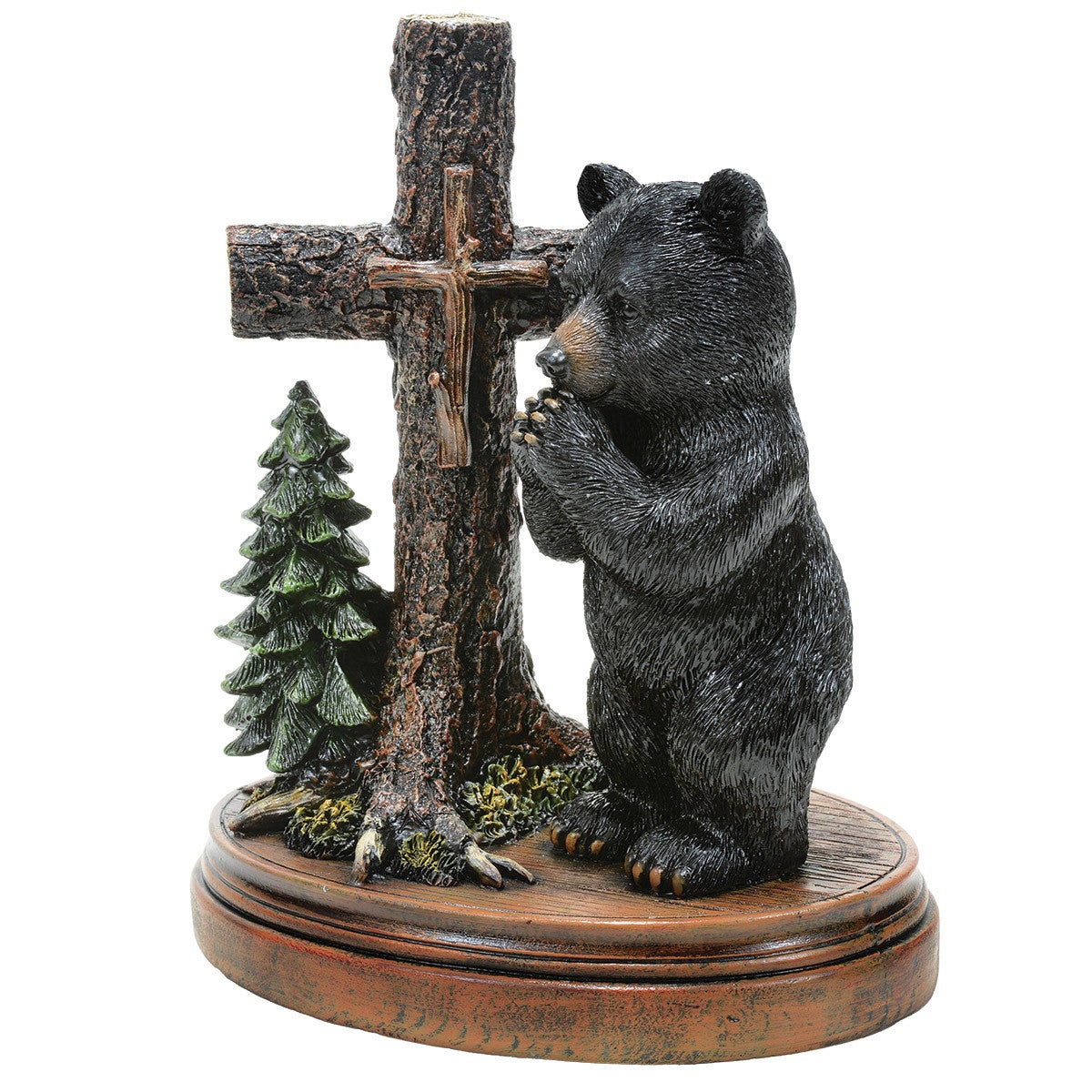 Prayerful Bear & Cross Figurine | Black Forest Decor
