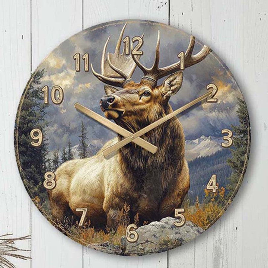 Mountain Ridge Elk Wall Clock Black Forest Decor