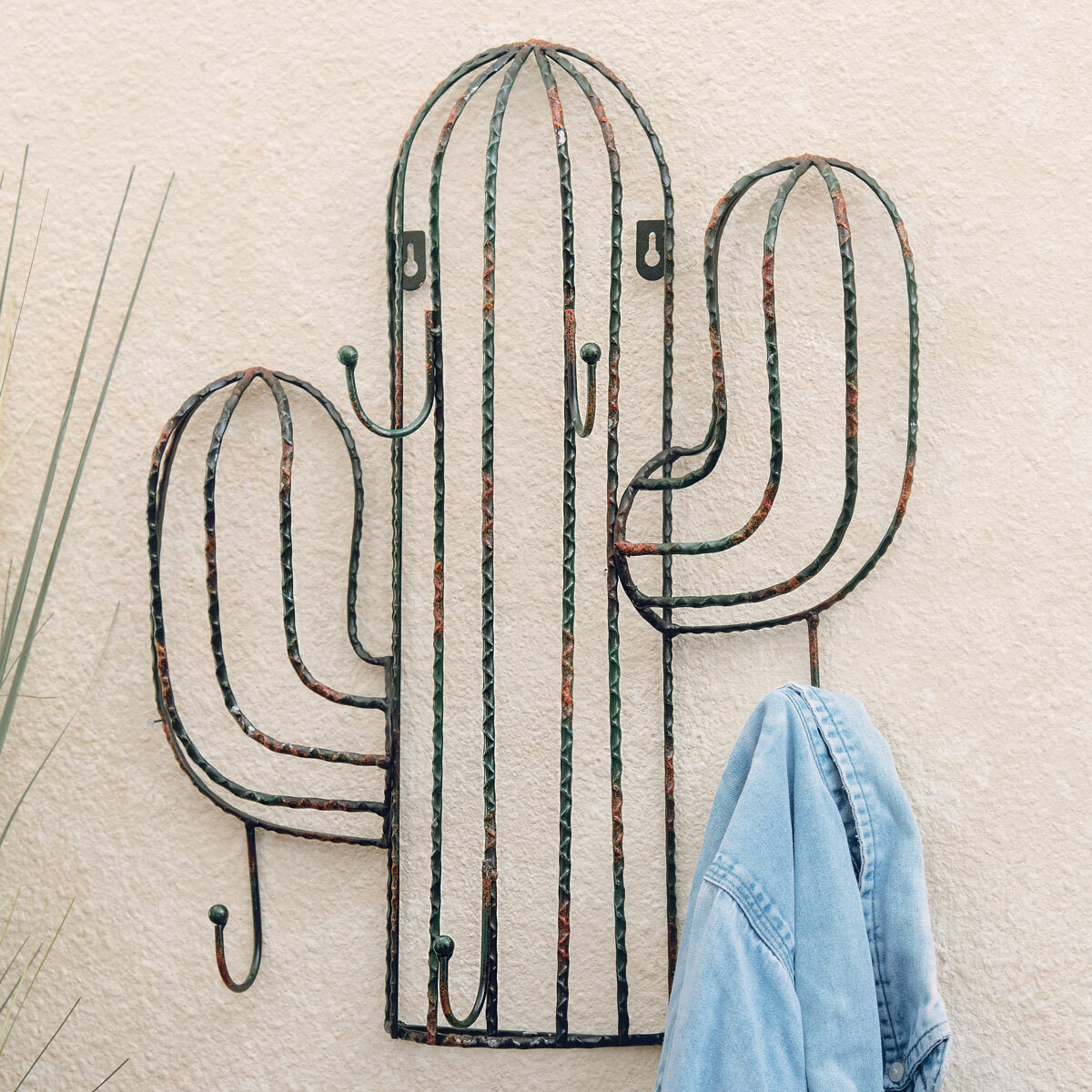 Cactus Metal Art Wall Hooks Black Forest Decor