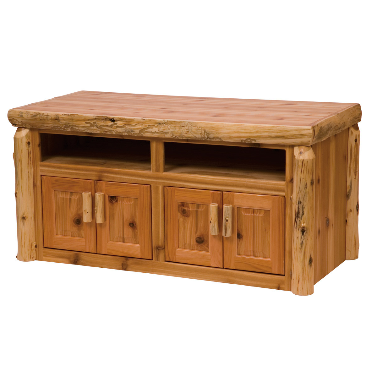 Rustic TV Stands: Cedar Log Widescreen TV Stand | Black Forest Decor