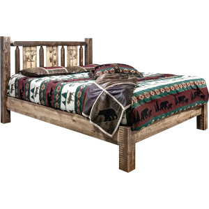 Denver Platform Bed with Engraved Bears