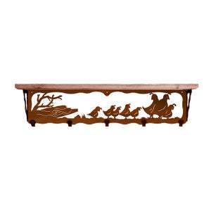 Quail Family Pine Hook Shelves