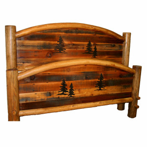 Barnwood Arched Bed with Tree Carvings