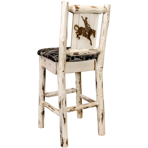 Frontier Barstool with Back & Laser-Engraved Bronc Design
