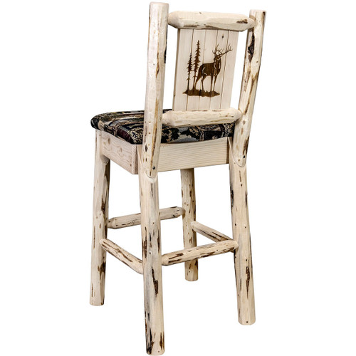 Frontier Barstool with Back & Laser-Engraved Elk Design
