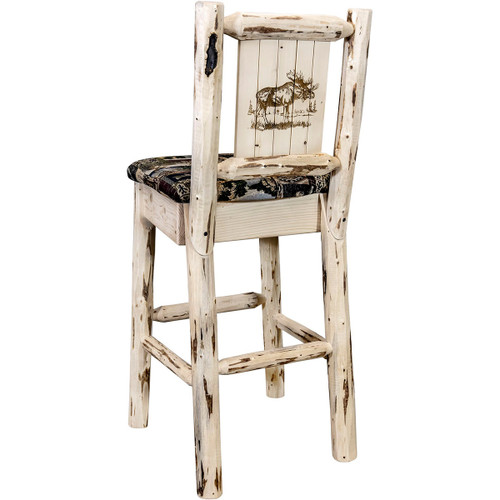 Frontier Barstool with Back & Laser-Engraved Moose Design