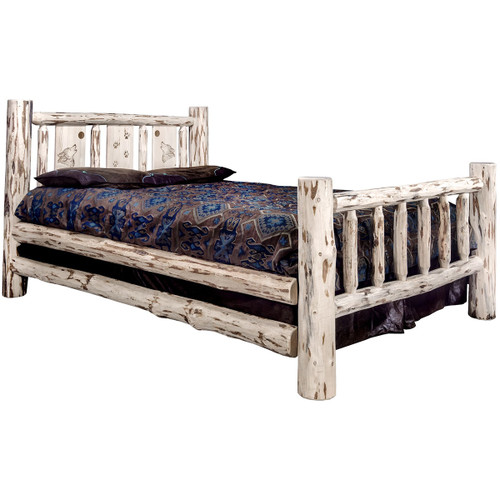 Frontier Bed with Laser-Engraved Wolf Design - Cal King