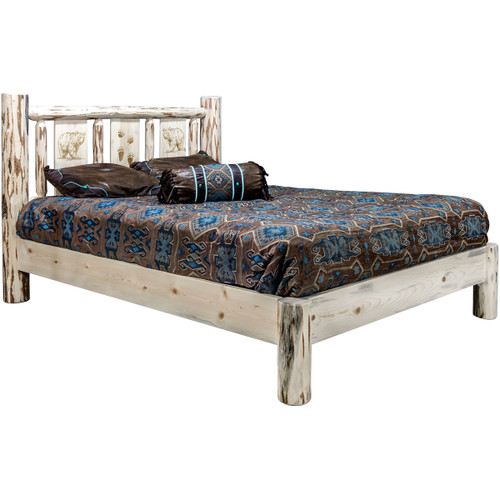 Frontier Platform Bed with Laser-Engraved Bear Design - Twin