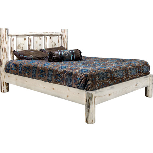 Frontier Platform Bed with Laser-Engraved Wolf Design - King