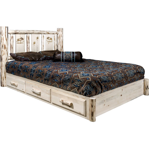 Frontier Platform Bed with Storage & Laser-Engraved Moose Design - Full