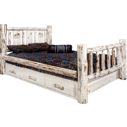 Frontier Storage Bed with Laser-Engraved Moose Design - Full