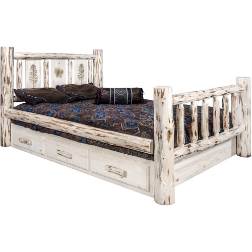 Frontier Storage Bed with Laser-Engraved Pine Design - Full