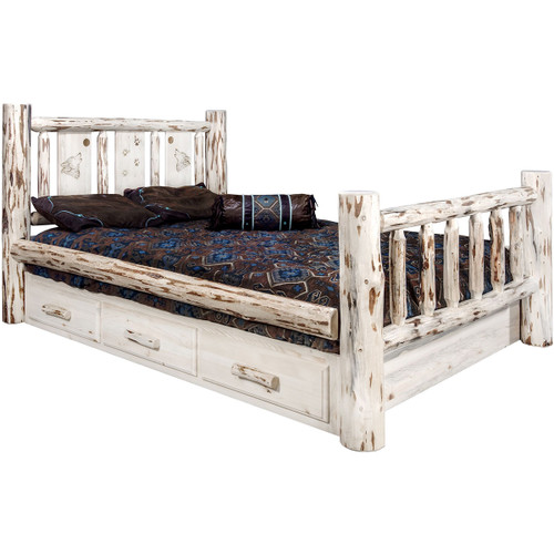 Frontier Storage Bed with Laser-Engraved Wolf Design - Cal King