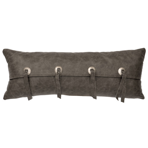 Gray Leather & Conchos Leather Pillow - Leather Back