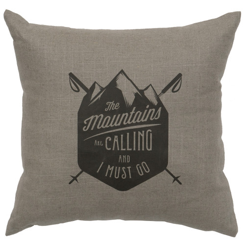 Mountains Are Calling Linen Pillow - Gray