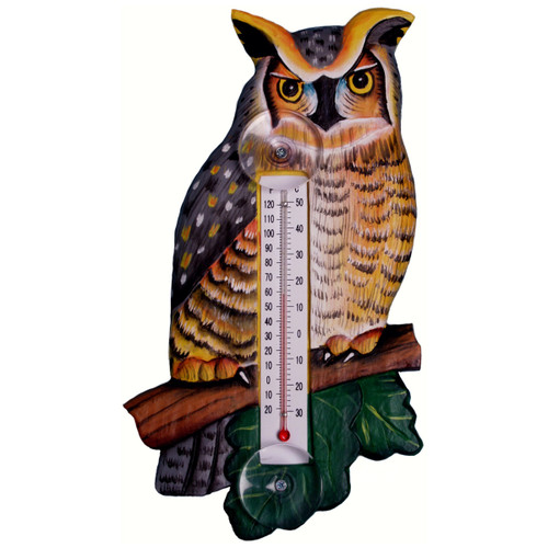 Great Horned Owl Small Window Thermometer