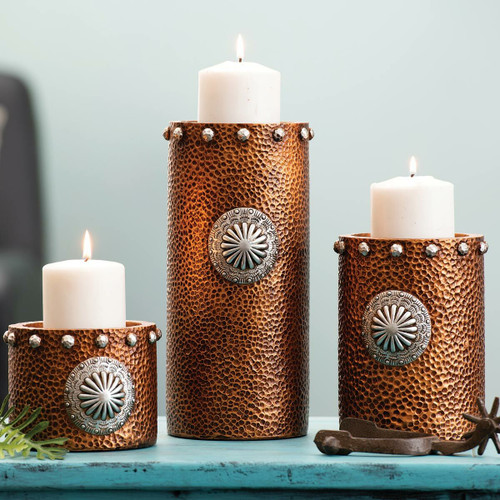 Hammered Copper Candle Holders - Set of 3
