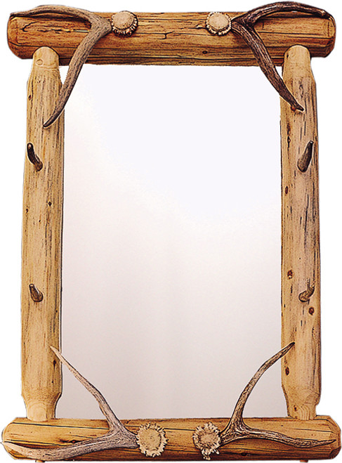 Lodgepole & Antler Tine Framed Mirror (Authentic Antlers)