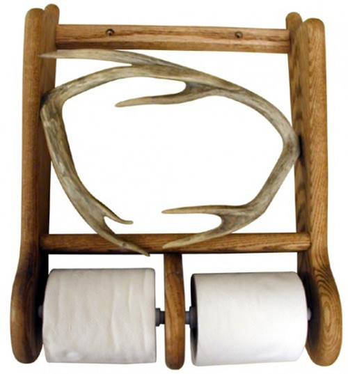 Wall Mount Magazine Rack w/Dbl TP Holder (Authentic Antlers)