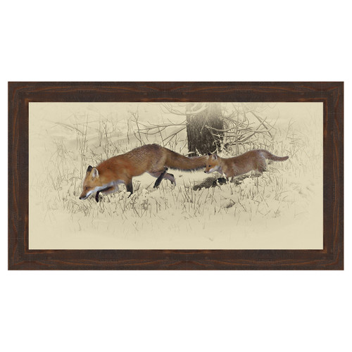 Hunting in Snow Framed Canvas