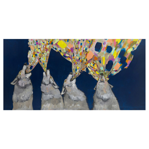 Kaleidoscope Wolves Blue Canvas Art