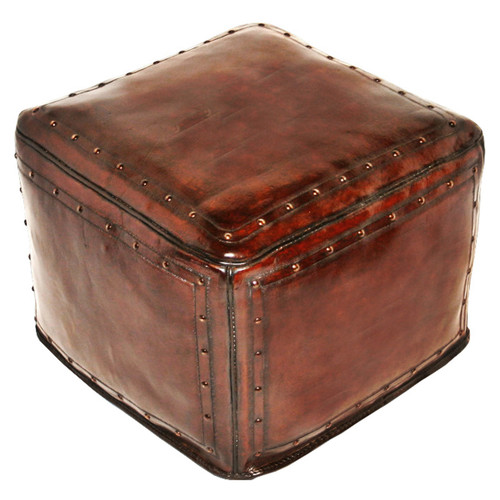 Large Ottoman Plain W/tacks Square Brown