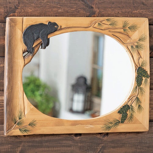 Lazy Bear Carved Wood Mirror