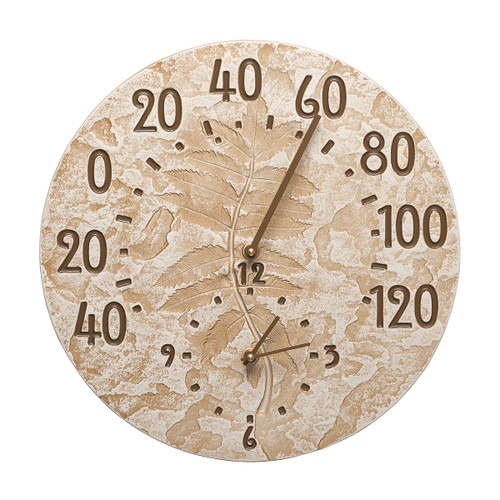 Leaves Indoor/Outdoor Wall Clock & Thermometer - Weathered Limestone