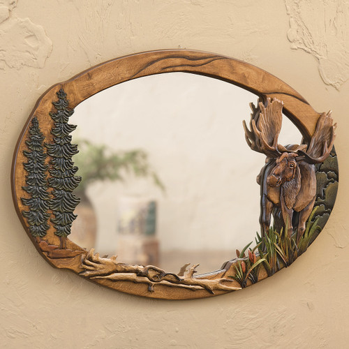 Majestic Moose Carved Wood Wall Mirror - OUT OF STOCK UNTIL 05/28/2025