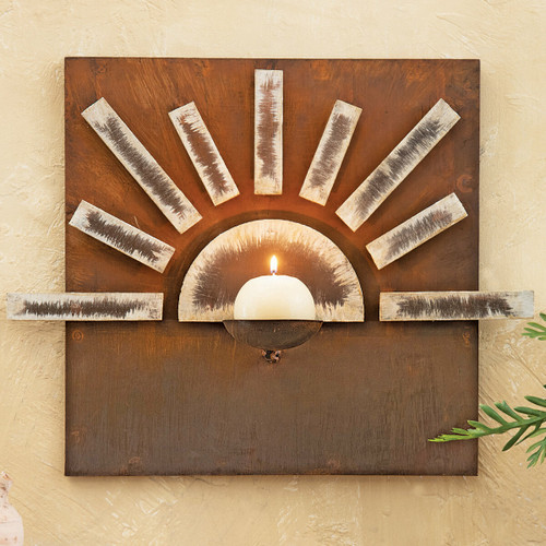 Mesa Sunrise Metal Wall Candle Holder With Candle