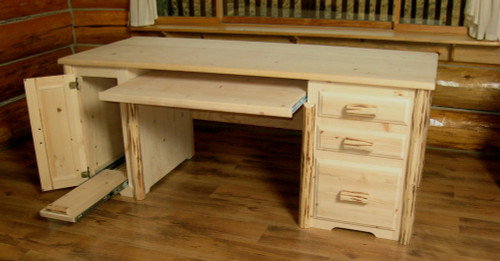 Unfinished Hand-Peeled 3 Drawer Computer Desk w/Tower Slide-out