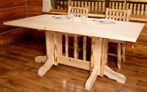 Lacquer Finish Hand-Peeled Rustic Double Pedestal Dining Table