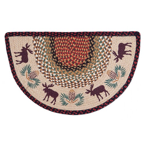 Moose & Pinecone Half-Round Braided Rug