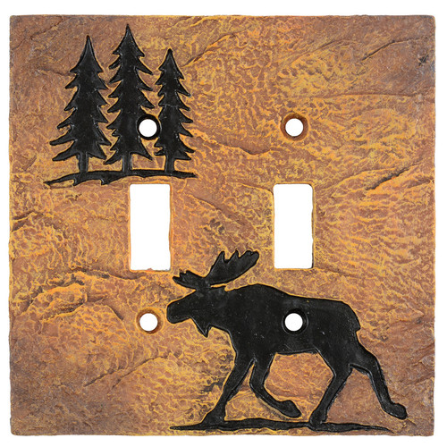 Moose Forest Stone Double Switch Cover