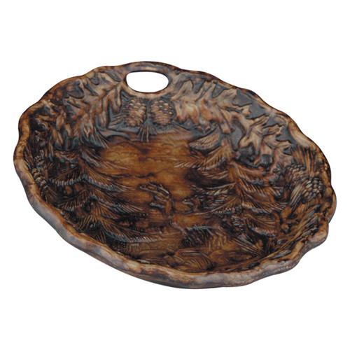 Mountain Deer Scene Bowl - Brushed Wood Finish