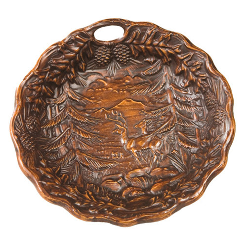 Mountain Deer Scene Bowl - English Oak Finish